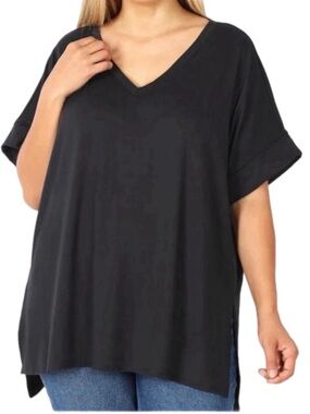 Zenana Oversized Premium Real Modal Short Sleeve, V-neck, High/Low Top NWT